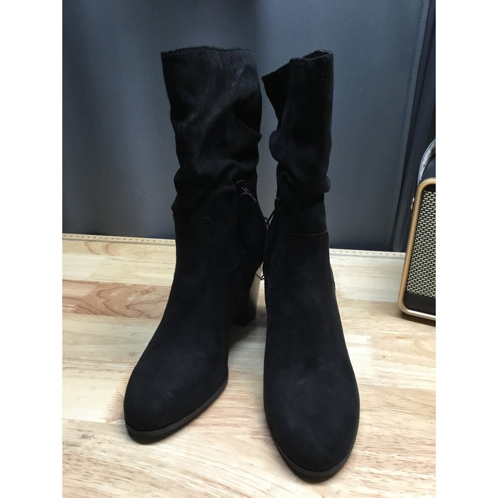 Style & Co Saraa Slouch Mid Calf Boots Women's 8 Black Suede Zipper Almond Toe